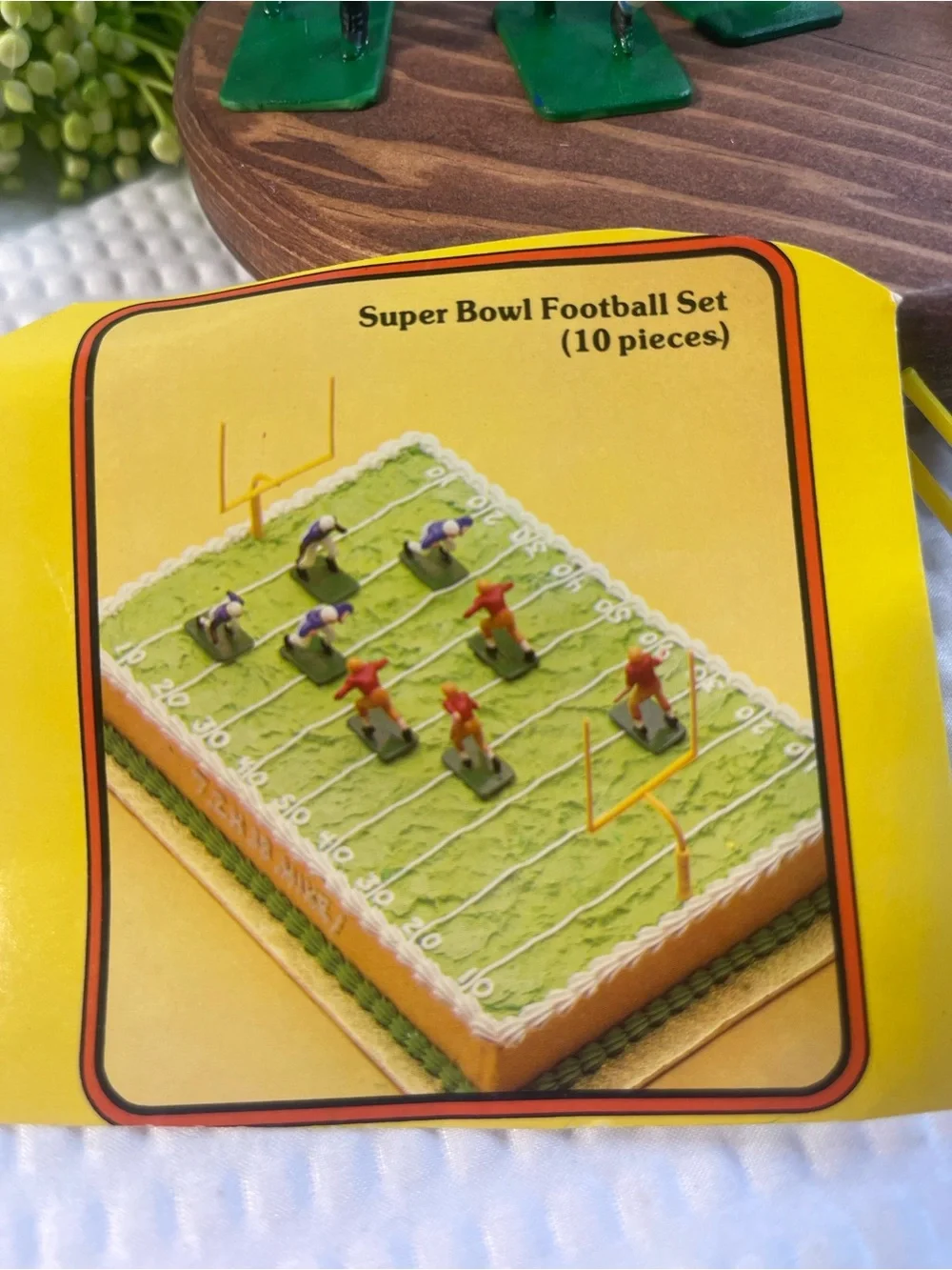 Vintage Miniature Football Player Set with Yellow Goalposts